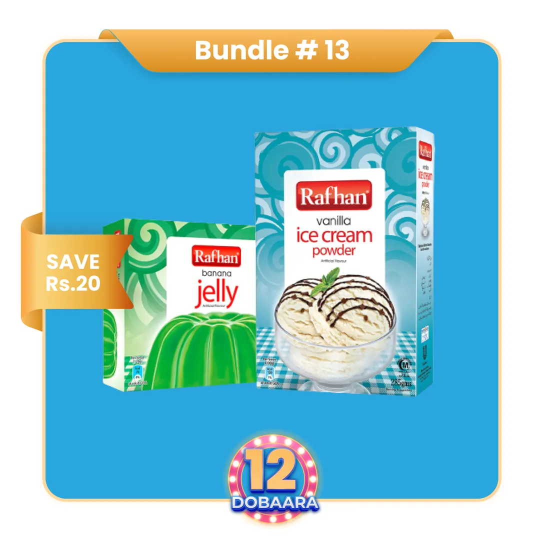 Bundle 2 (Rafhan Vanilla Ice Cream Custard 275 gm, Rafhan Banana Jelly 80 gm)