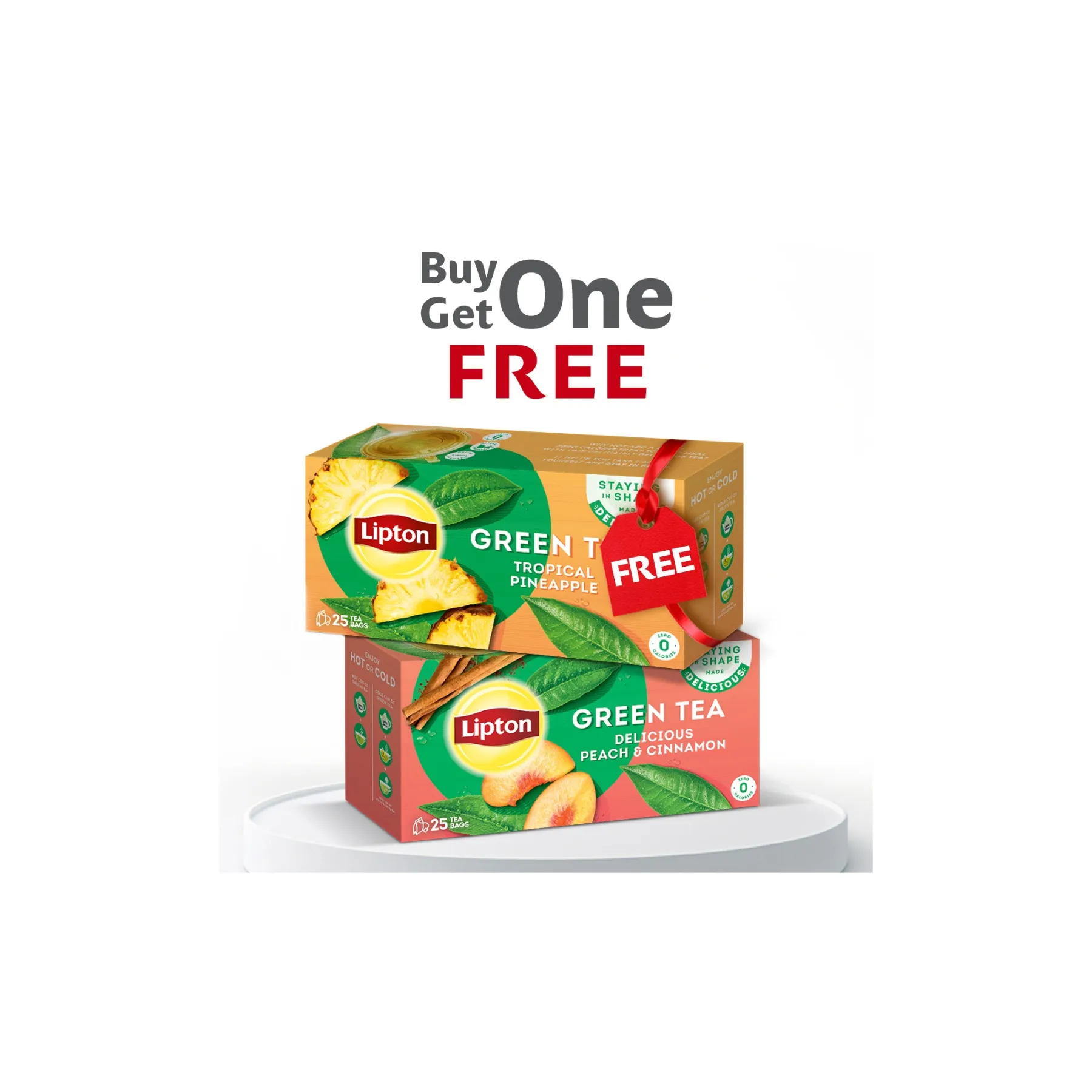 Lipton Green Tea Cinnamon Peach (1x25) + Lipton Green Tea Tropical Pineapple (1x25) Free